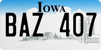 IA license plate BAZ407