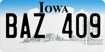 IA license plate BAZ409