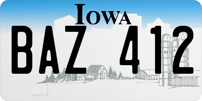IA license plate BAZ412