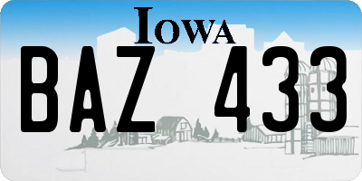 IA license plate BAZ433
