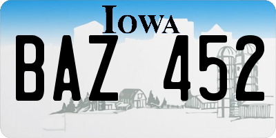 IA license plate BAZ452