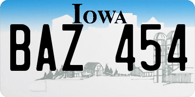 IA license plate BAZ454