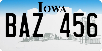 IA license plate BAZ456