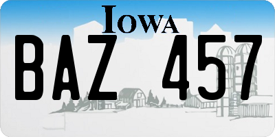 IA license plate BAZ457