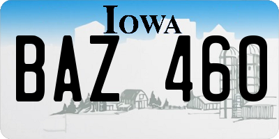 IA license plate BAZ460