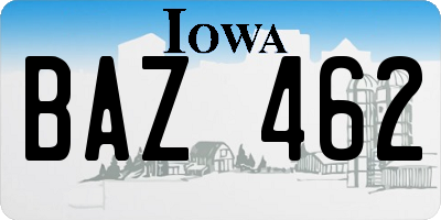 IA license plate BAZ462