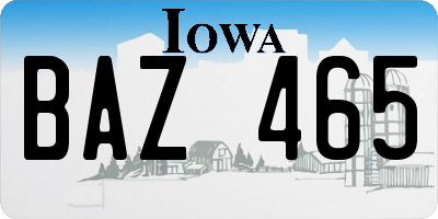 IA license plate BAZ465