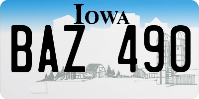 IA license plate BAZ490