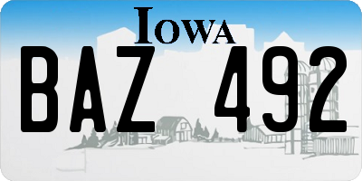 IA license plate BAZ492