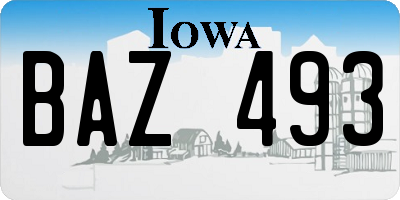 IA license plate BAZ493