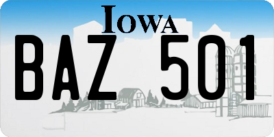 IA license plate BAZ501
