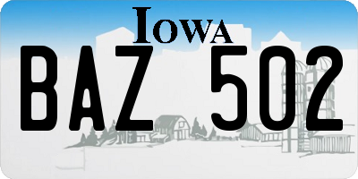 IA license plate BAZ502