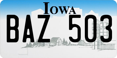 IA license plate BAZ503