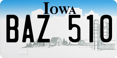 IA license plate BAZ510