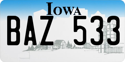 IA license plate BAZ533