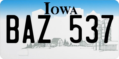 IA license plate BAZ537