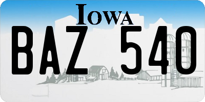 IA license plate BAZ540
