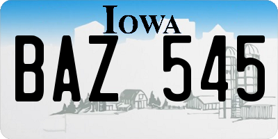IA license plate BAZ545