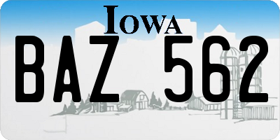 IA license plate BAZ562