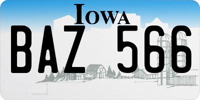 IA license plate BAZ566