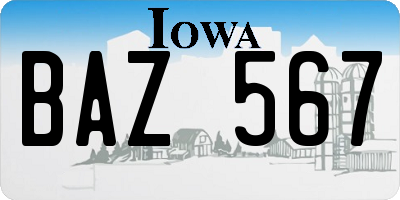 IA license plate BAZ567