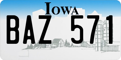 IA license plate BAZ571