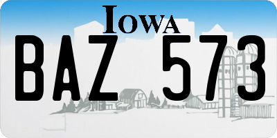 IA license plate BAZ573