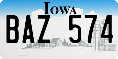 IA license plate BAZ574