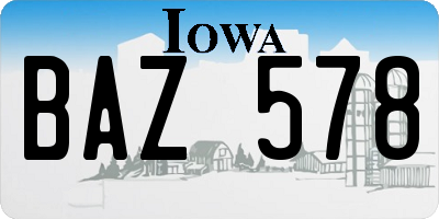 IA license plate BAZ578
