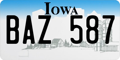 IA license plate BAZ587