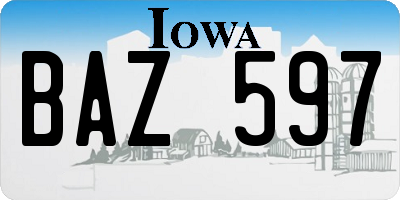 IA license plate BAZ597
