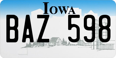 IA license plate BAZ598