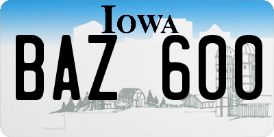 IA license plate BAZ600