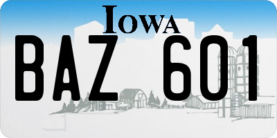 IA license plate BAZ601