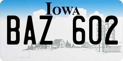 IA license plate BAZ602