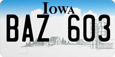 IA license plate BAZ603