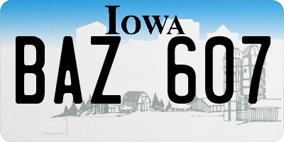 IA license plate BAZ607