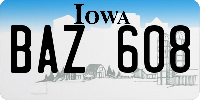 IA license plate BAZ608