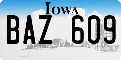 IA license plate BAZ609