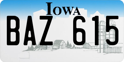 IA license plate BAZ615