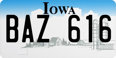IA license plate BAZ616