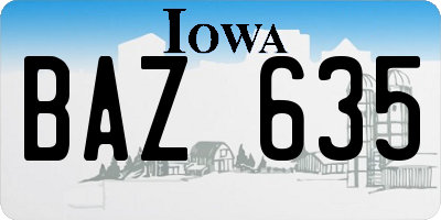 IA license plate BAZ635