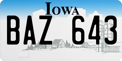 IA license plate BAZ643