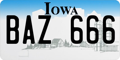 IA license plate BAZ666