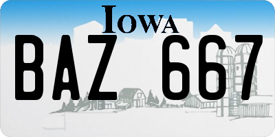 IA license plate BAZ667