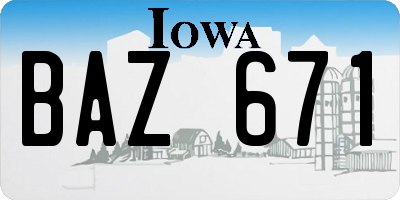 IA license plate BAZ671
