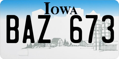 IA license plate BAZ673