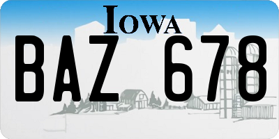 IA license plate BAZ678