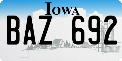 IA license plate BAZ692