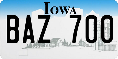 IA license plate BAZ700